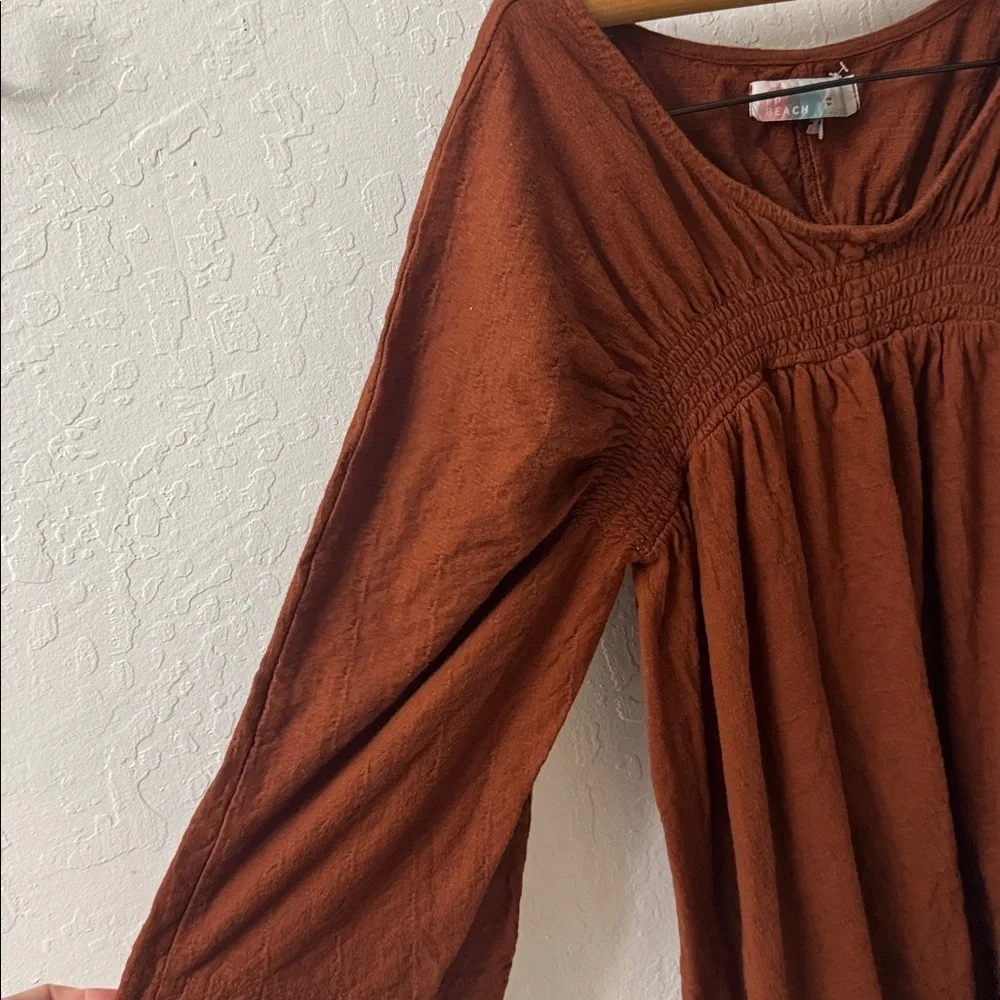 Free People Beach Celia Mini Dress Smocked Brown XS